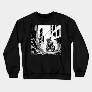 Dirt bike city ruin - black and white Crewneck Sweatshirt